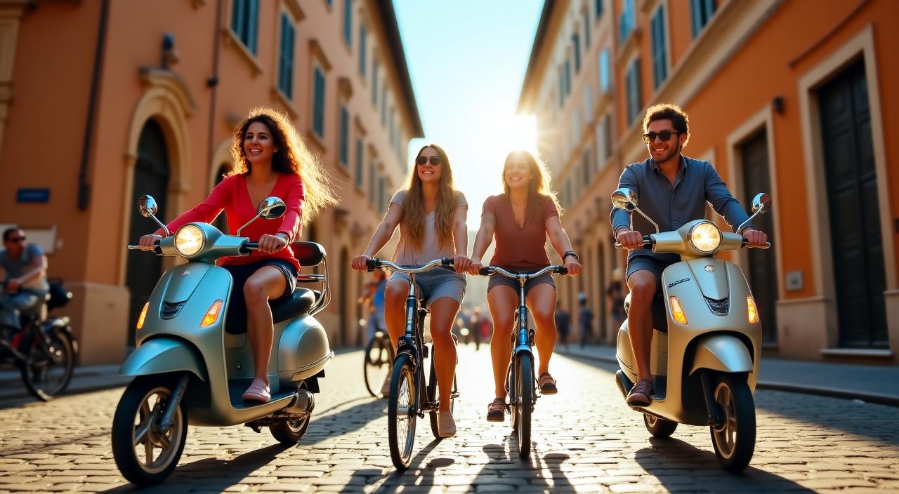 Ciclisti che esplorano le strade storiche vicino a Via Luigi Ferdinando Marsigli a Roma