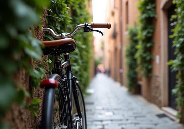 Dettaglio di una bicicletta d'epoca nei vicoli romani